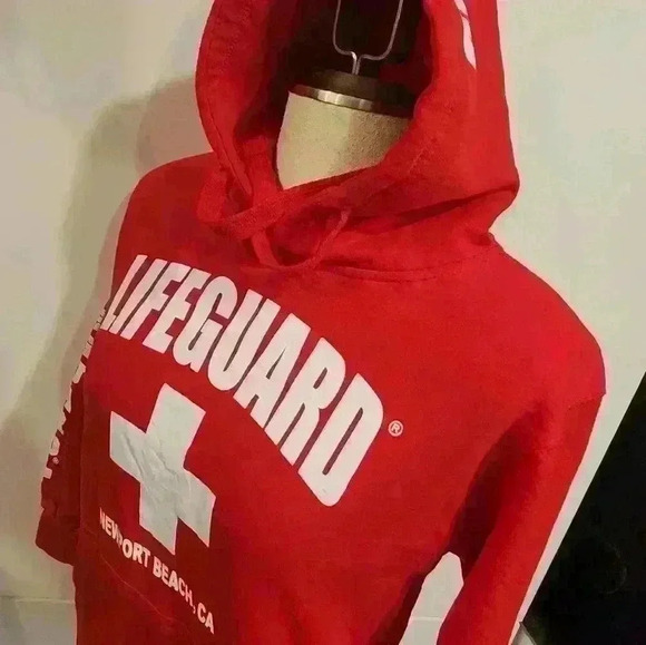 NWT Popularity Products Licensed Red Unisex Lifeguard Hoodie Hooded Sweatshirt - Picture 2 of 12